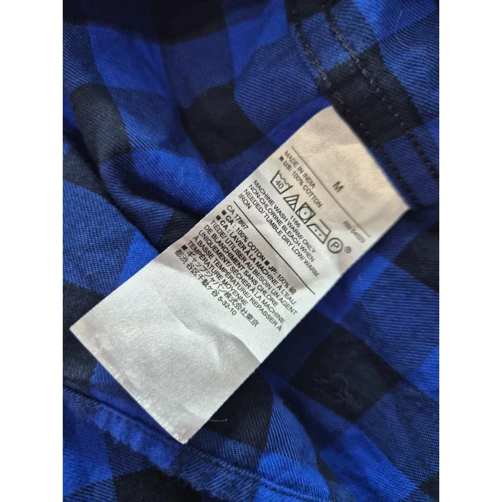 Banana Republic Shirt Men Medium Blue Black Buffalo Check Untucked Fit Button UP